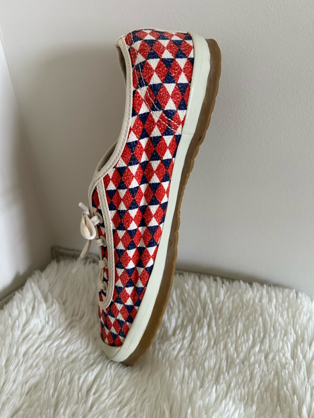 Tory Burch Sport Patterned Red & Blue Canvas Sneakers - Picture 3 of 14